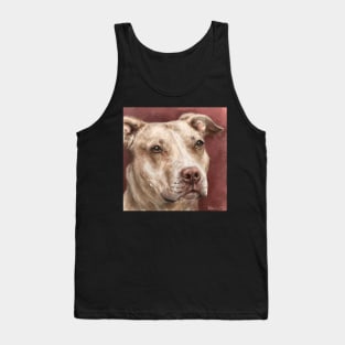 Painting of a Beautiful Red Nose Pit Bull With Soulful Eyes, Dark Red Background Tank Top